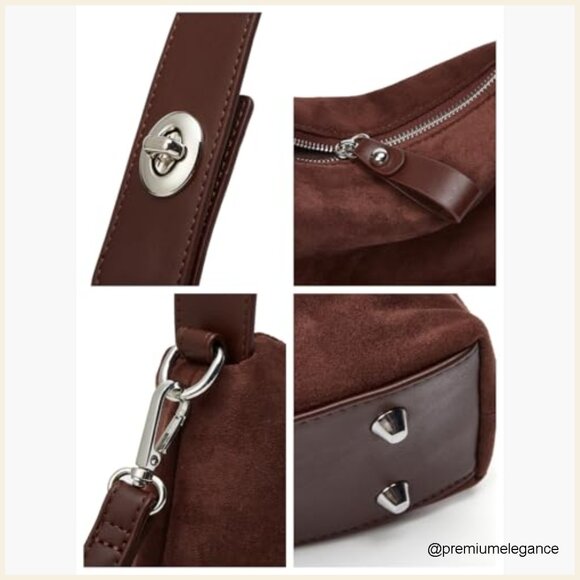 Large Suede Velvet Tote Bag Hobo Shoulder Crossbody Purse Spacious - Picture 5 of 7